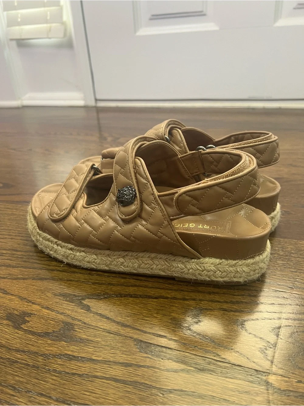 Kurt Geiger Tan Quilted Leather Velcro Sandals